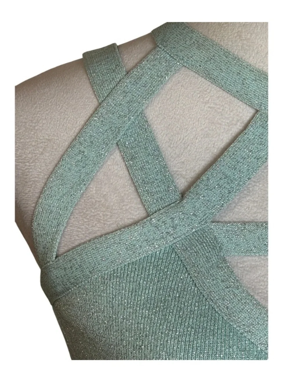 Mint Green Metallic Bandage Top XS Tank Stretch Shimmer Y2K - Picture 4 of 10
